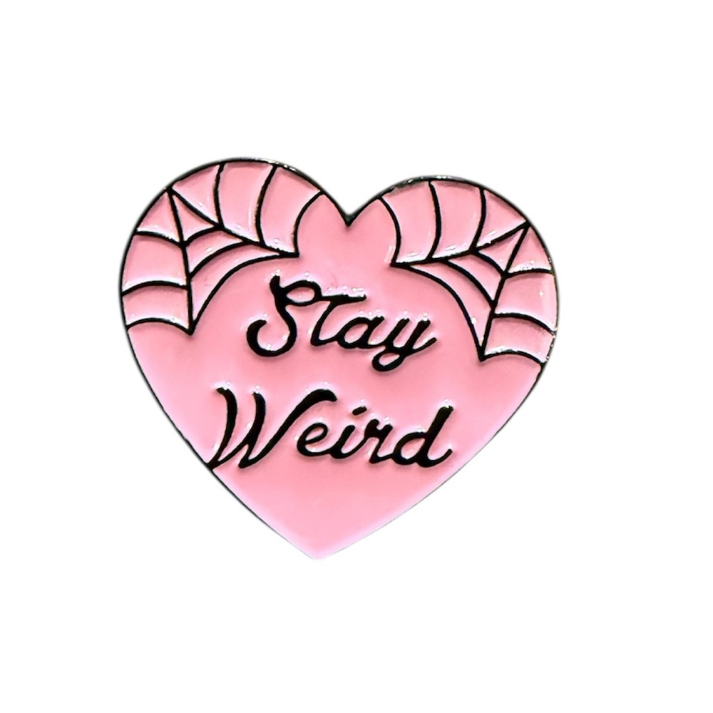 ☮️NEW Pink Heart “Stay Weird” Enamel Pin – Gothic Cute Aesthetic